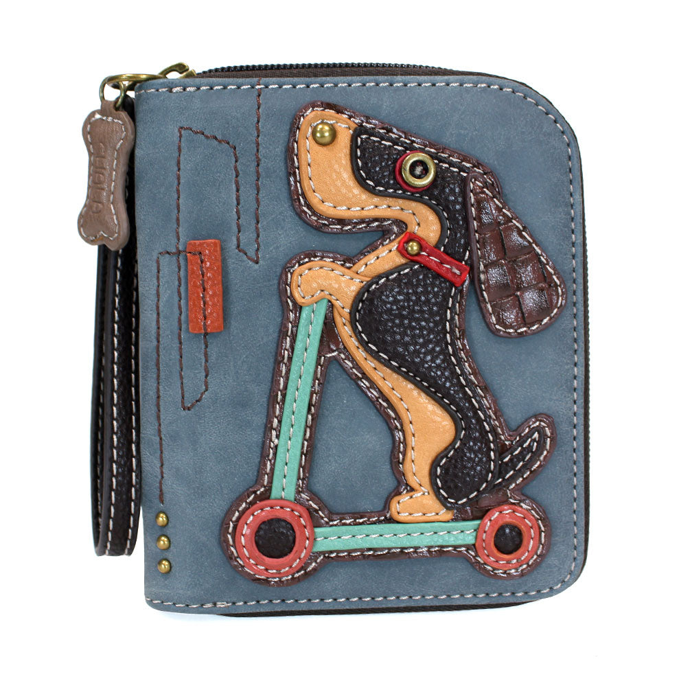 Chala Zip Around Wallet - Wiener Dog Scooter – Whimsical Bags