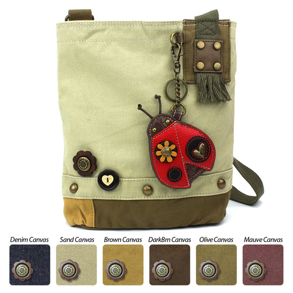 Chala Crossbody Messenger Bag - Canvas & Faux Leather Women's Handbag With Fox Design (Dark Brown)